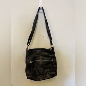 Genuine leather black shoulder bag